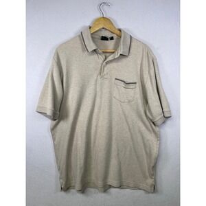David Taylor Collection Mens Tan‎ Pinstripe Collar Pocket Polo Shirt L G